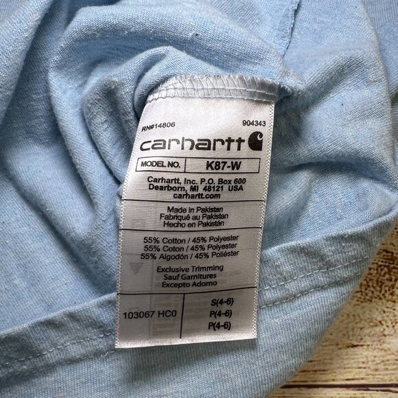 Women's Carhartt Light Blue Heather Loose Fit Pocket T-Shirt Workwear Small - Picture 7 of 11
